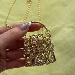 Gold Crystal Mini Bag Pendant Necklace - Women's Mini Bag Charm